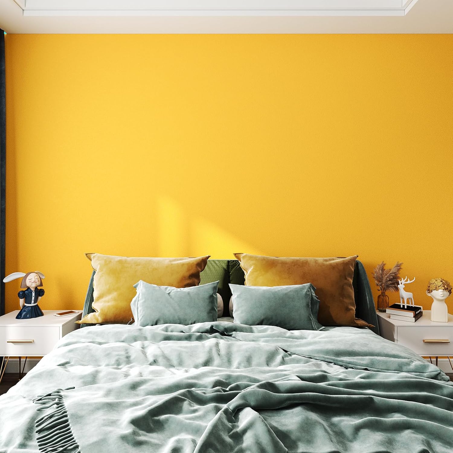 YENHOME 30X200 Yellow Wallpaper Stick and Peel Wallpaper for Bathroom, Bedroom, Kitchen, Cabinet, Contact Paper for Classroom, Cabinets, Drawers, Book, Self Adhesive, Solid Matte Wall Paper